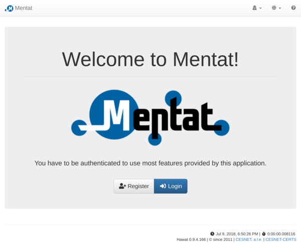 Hlavní stránka webového rozhraní systému Mentat